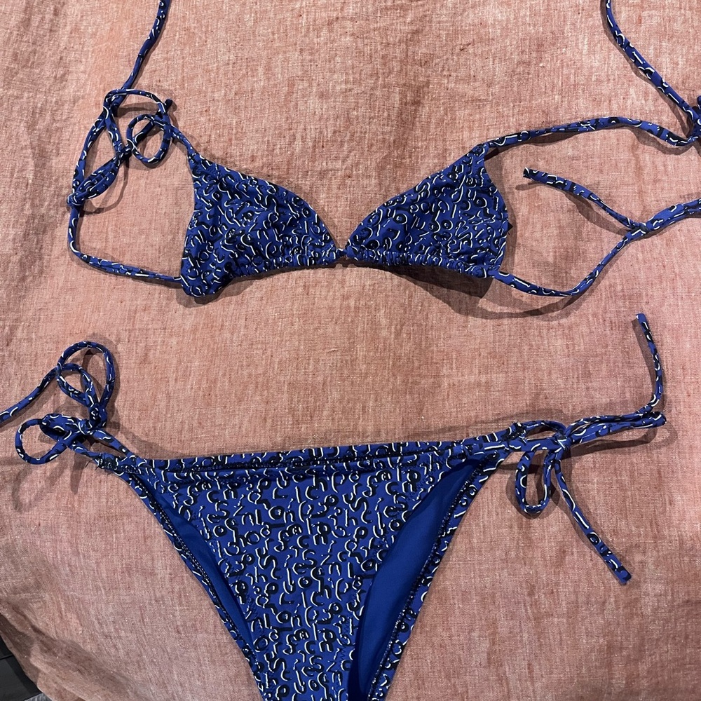 Proenza Schouler Blue Patterned Bikini Set